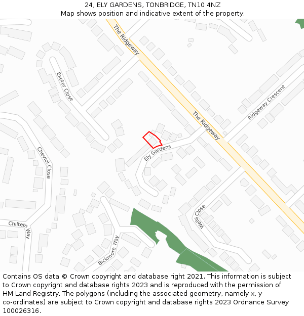 24, ELY GARDENS, TONBRIDGE, TN10 4NZ: Location map and indicative extent of plot