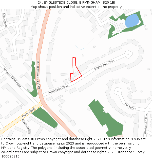 24, ENGLESTEDE CLOSE, BIRMINGHAM, B20 1BJ: Location map and indicative extent of plot