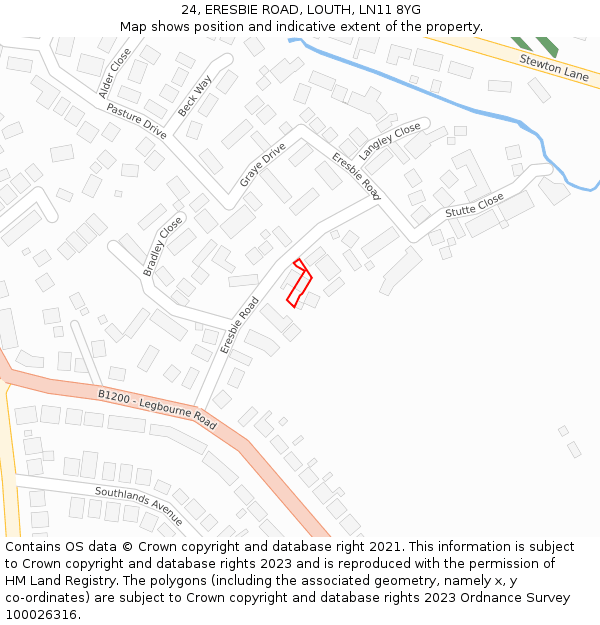 24, ERESBIE ROAD, LOUTH, LN11 8YG: Location map and indicative extent of plot