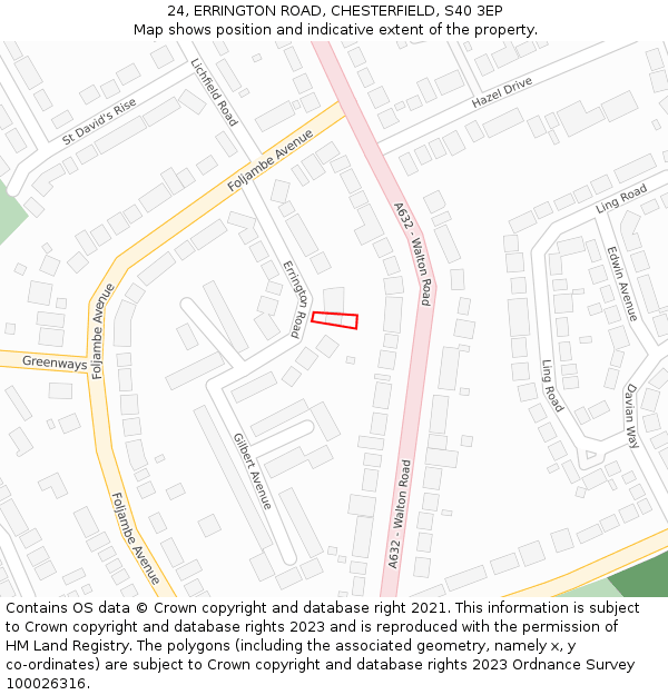 24, ERRINGTON ROAD, CHESTERFIELD, S40 3EP: Location map and indicative extent of plot