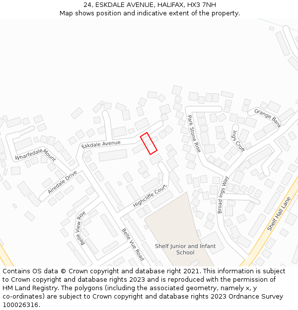 24, ESKDALE AVENUE, HALIFAX, HX3 7NH: Location map and indicative extent of plot