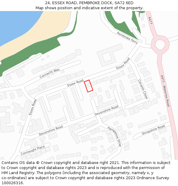 24, ESSEX ROAD, PEMBROKE DOCK, SA72 6ED: Location map and indicative extent of plot