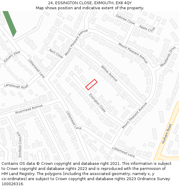 24, ESSINGTON CLOSE, EXMOUTH, EX8 4QY: Location map and indicative extent of plot