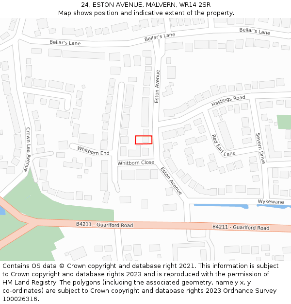 24, ESTON AVENUE, MALVERN, WR14 2SR: Location map and indicative extent of plot