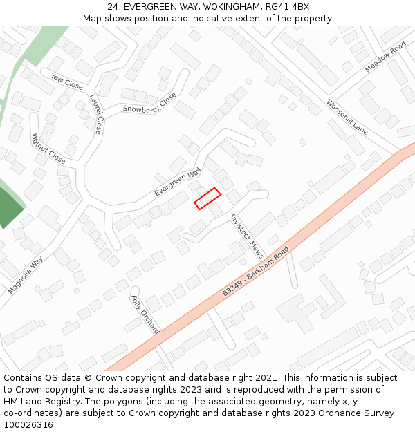 24, EVERGREEN WAY, WOKINGHAM, RG41 4BX: Location map and indicative extent of plot