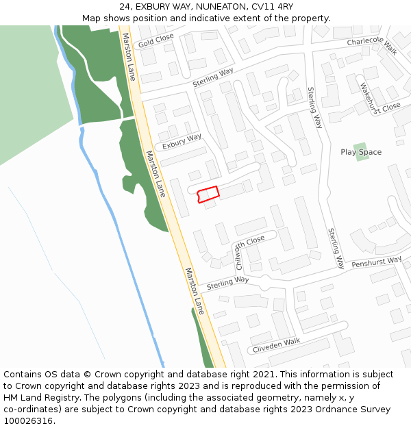 24, EXBURY WAY, NUNEATON, CV11 4RY: Location map and indicative extent of plot