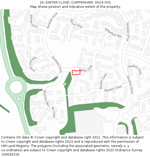 24, EXETER CLOSE, CHIPPENHAM, SN14 0YG: Location map and indicative extent of plot