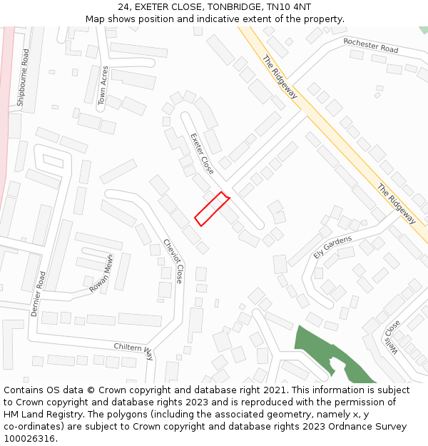 24, EXETER CLOSE, TONBRIDGE, TN10 4NT: Location map and indicative extent of plot