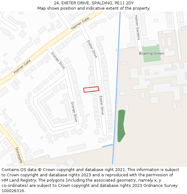 24, EXETER DRIVE, SPALDING, PE11 2DY: Location map and indicative extent of plot