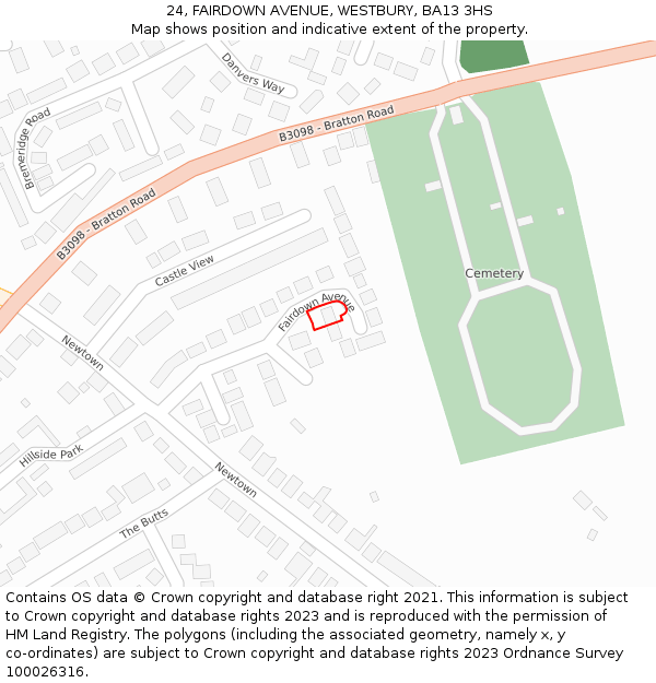 24, FAIRDOWN AVENUE, WESTBURY, BA13 3HS: Location map and indicative extent of plot