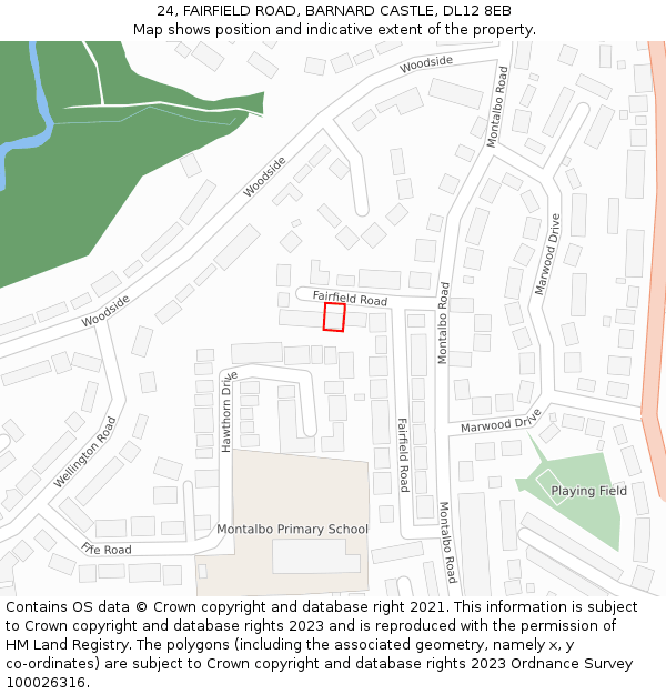 24, FAIRFIELD ROAD, BARNARD CASTLE, DL12 8EB: Location map and indicative extent of plot