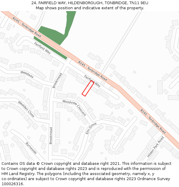 24, FAIRFIELD WAY, HILDENBOROUGH, TONBRIDGE, TN11 9EU: Location map and indicative extent of plot