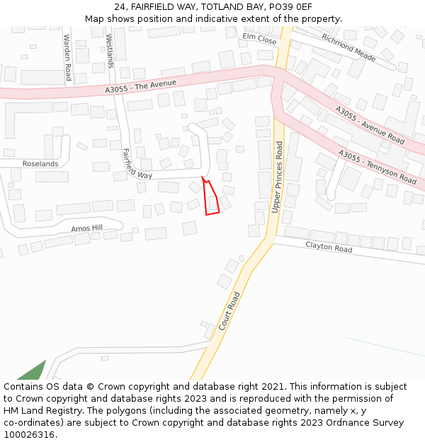 24, FAIRFIELD WAY, TOTLAND BAY, PO39 0EF: Location map and indicative extent of plot