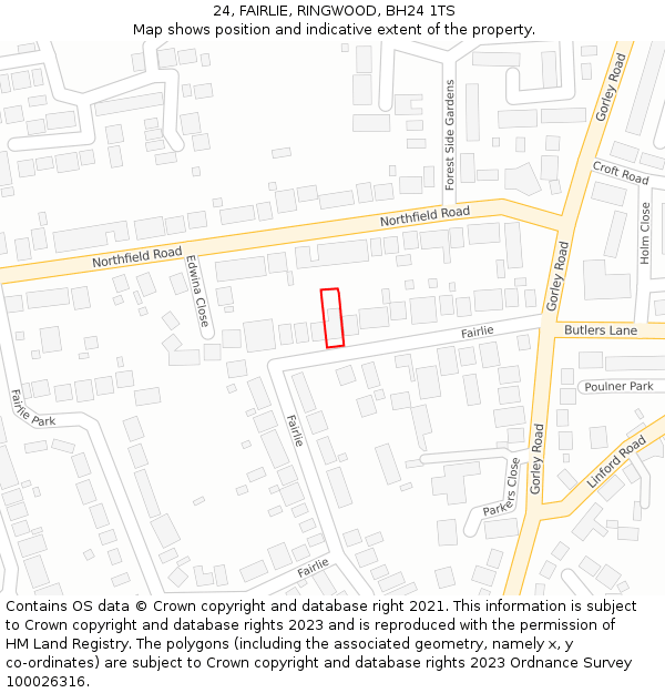 24, FAIRLIE, RINGWOOD, BH24 1TS: Location map and indicative extent of plot