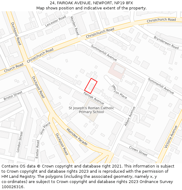 24, FAIROAK AVENUE, NEWPORT, NP19 8FX: Location map and indicative extent of plot