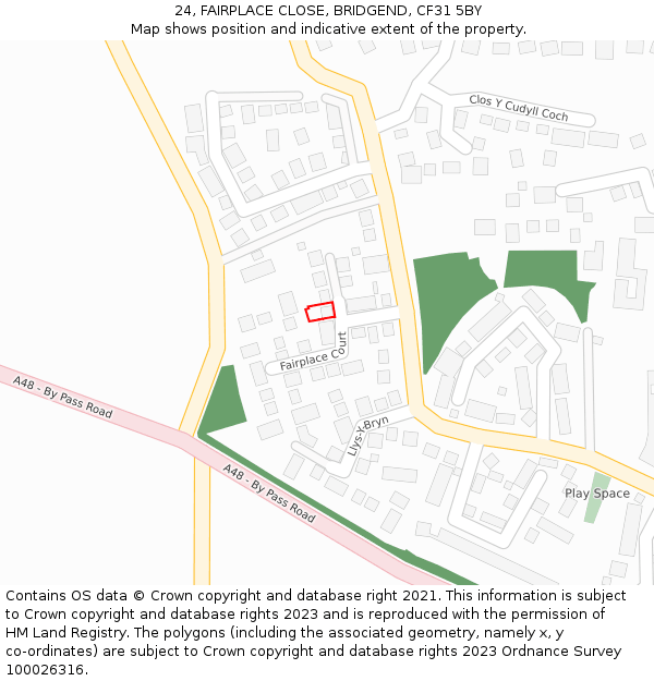 24, FAIRPLACE CLOSE, BRIDGEND, CF31 5BY: Location map and indicative extent of plot