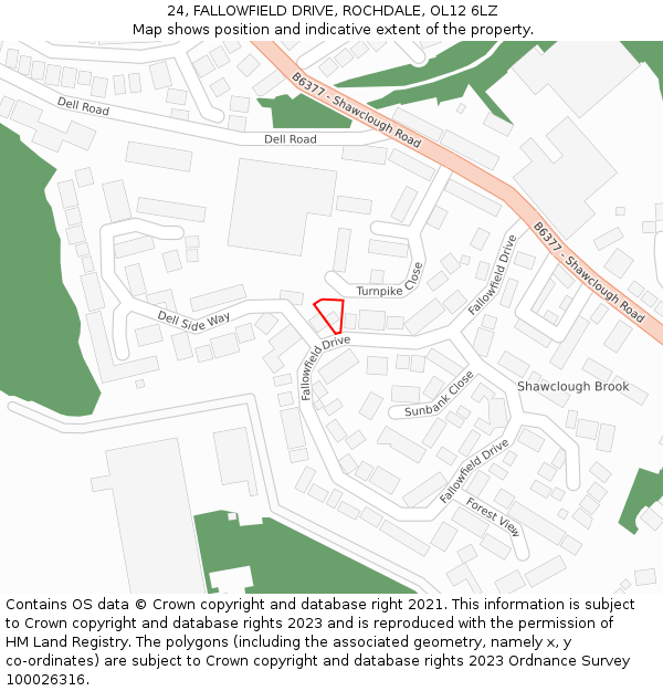 24, FALLOWFIELD DRIVE, ROCHDALE, OL12 6LZ: Location map and indicative extent of plot