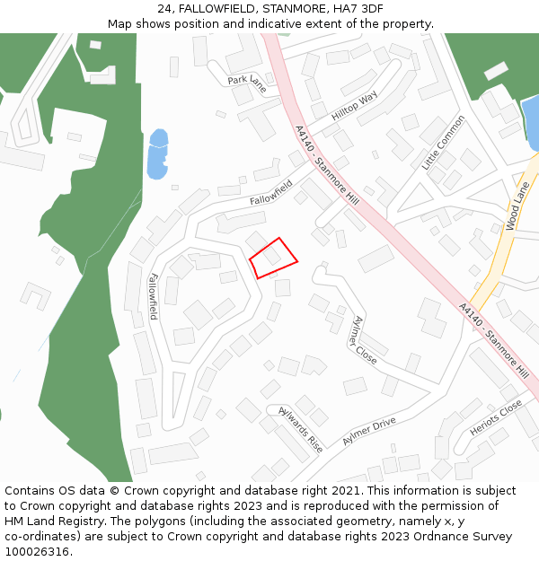 24, FALLOWFIELD, STANMORE, HA7 3DF: Location map and indicative extent of plot