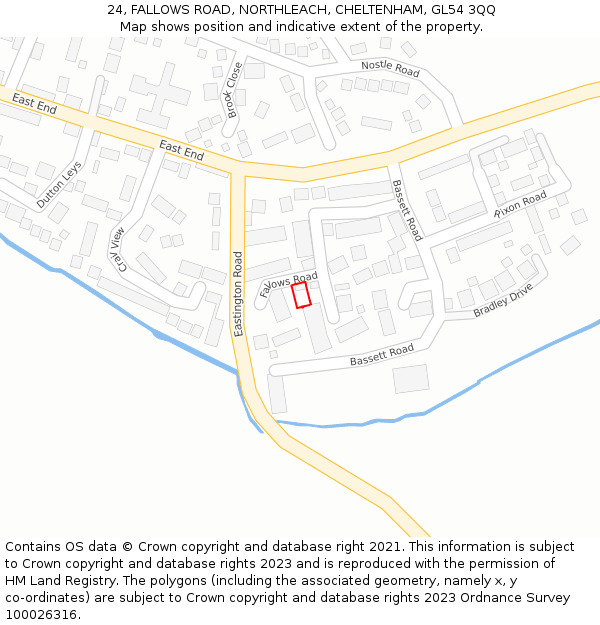 24, FALLOWS ROAD, NORTHLEACH, CHELTENHAM, GL54 3QQ: Location map and indicative extent of plot