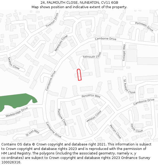 24, FALMOUTH CLOSE, NUNEATON, CV11 6GB: Location map and indicative extent of plot