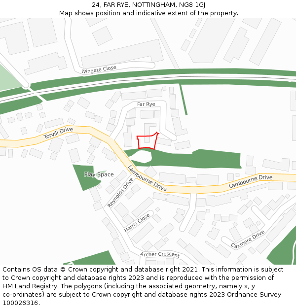 24, FAR RYE, NOTTINGHAM, NG8 1GJ: Location map and indicative extent of plot