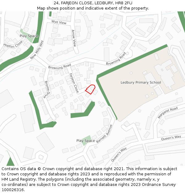 24, FARJEON CLOSE, LEDBURY, HR8 2FU: Location map and indicative extent of plot