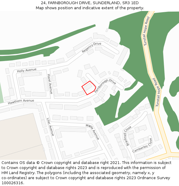 24, FARNBOROUGH DRIVE, SUNDERLAND, SR3 1ED: Location map and indicative extent of plot