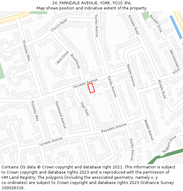 24, FARNDALE AVENUE, YORK, YO10 3NL: Location map and indicative extent of plot