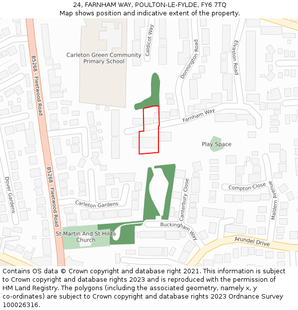 24, FARNHAM WAY, POULTON-LE-FYLDE, FY6 7TQ: Location map and indicative extent of plot