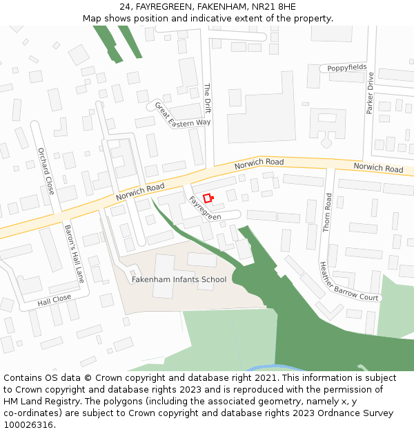 24, FAYREGREEN, FAKENHAM, NR21 8HE: Location map and indicative extent of plot