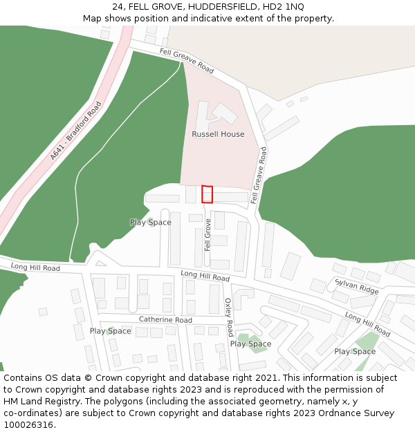 24, FELL GROVE, HUDDERSFIELD, HD2 1NQ: Location map and indicative extent of plot