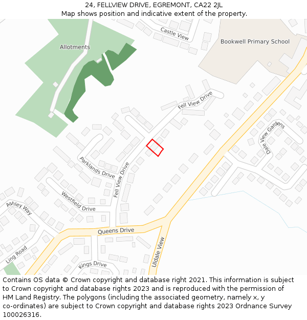 24, FELLVIEW DRIVE, EGREMONT, CA22 2JL: Location map and indicative extent of plot