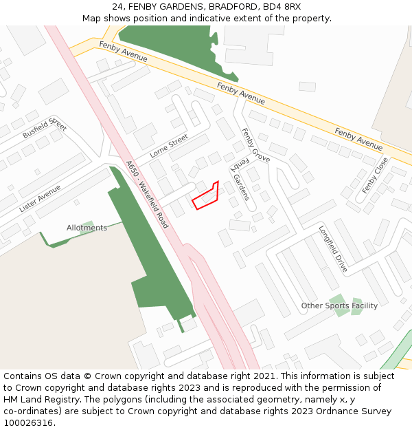 24, FENBY GARDENS, BRADFORD, BD4 8RX: Location map and indicative extent of plot