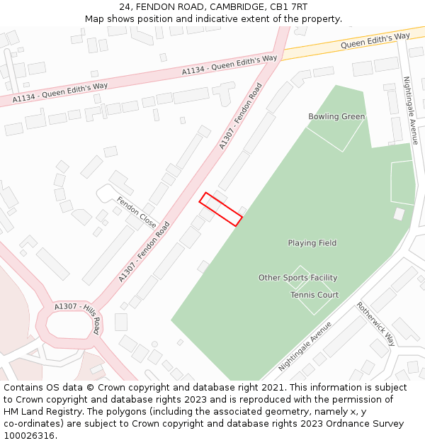 24, FENDON ROAD, CAMBRIDGE, CB1 7RT: Location map and indicative extent of plot