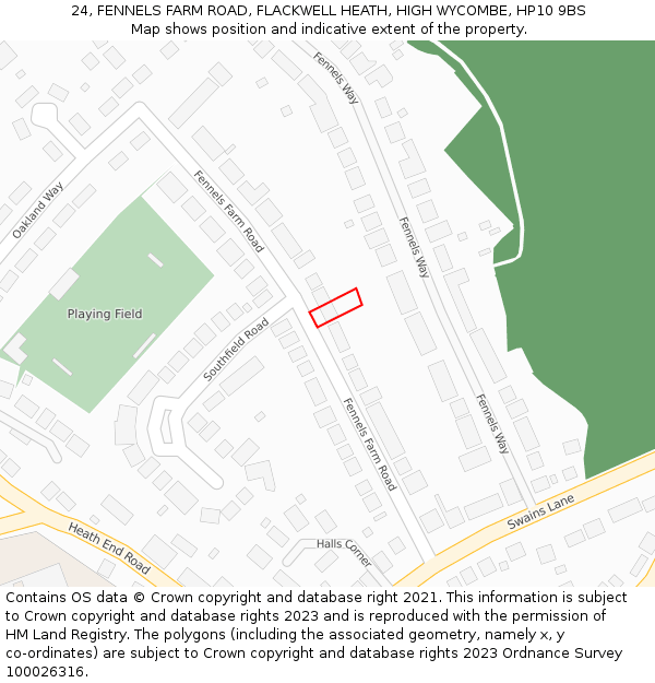 24, FENNELS FARM ROAD, FLACKWELL HEATH, HIGH WYCOMBE, HP10 9BS: Location map and indicative extent of plot