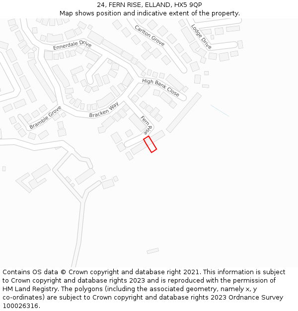 24, FERN RISE, ELLAND, HX5 9QP: Location map and indicative extent of plot