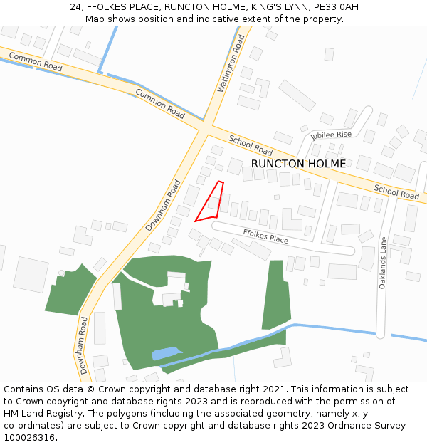 24, FFOLKES PLACE, RUNCTON HOLME, KING'S LYNN, PE33 0AH: Location map and indicative extent of plot