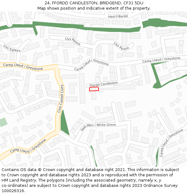 24, FFORDD CANDLESTON, BRIDGEND, CF31 5DU: Location map and indicative extent of plot