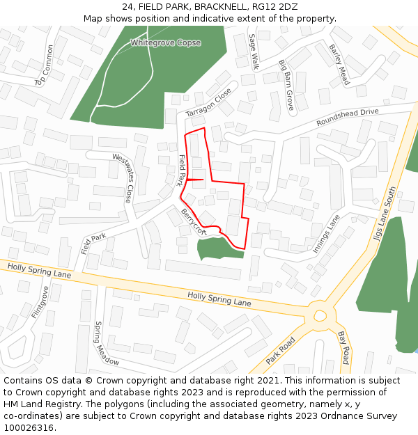 24, FIELD PARK, BRACKNELL, RG12 2DZ: Location map and indicative extent of plot