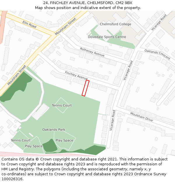 24, FINCHLEY AVENUE, CHELMSFORD, CM2 9BX: Location map and indicative extent of plot