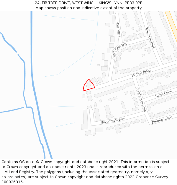 24, FIR TREE DRIVE, WEST WINCH, KING'S LYNN, PE33 0PR: Location map and indicative extent of plot