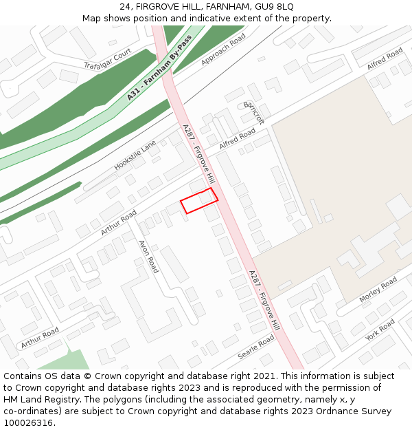 24, FIRGROVE HILL, FARNHAM, GU9 8LQ: Location map and indicative extent of plot