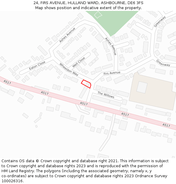 24, FIRS AVENUE, HULLAND WARD, ASHBOURNE, DE6 3FS: Location map and indicative extent of plot