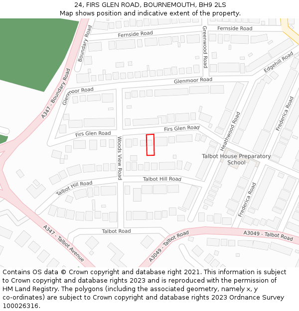 24, FIRS GLEN ROAD, BOURNEMOUTH, BH9 2LS: Location map and indicative extent of plot