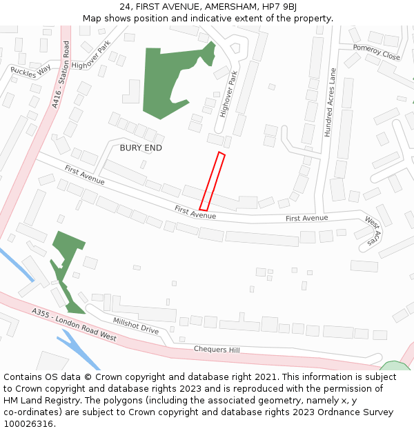 24, FIRST AVENUE, AMERSHAM, HP7 9BJ: Location map and indicative extent of plot