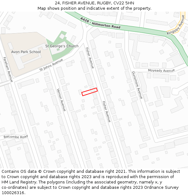 24, FISHER AVENUE, RUGBY, CV22 5HN: Location map and indicative extent of plot