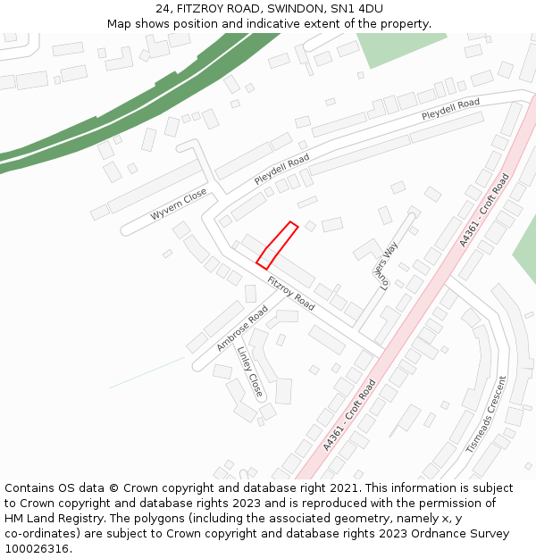 24, FITZROY ROAD, SWINDON, SN1 4DU: Location map and indicative extent of plot