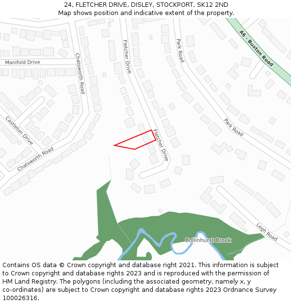 24, FLETCHER DRIVE, DISLEY, STOCKPORT, SK12 2ND: Location map and indicative extent of plot