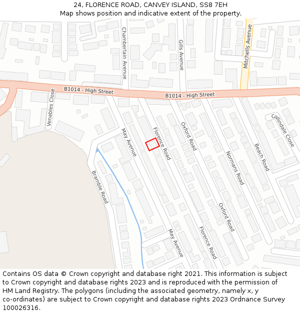 24, FLORENCE ROAD, CANVEY ISLAND, SS8 7EH: Location map and indicative extent of plot
