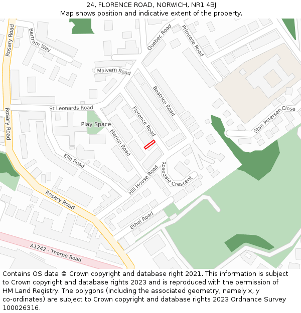 24, FLORENCE ROAD, NORWICH, NR1 4BJ: Location map and indicative extent of plot